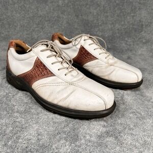ECCO Golf Shoes Leather White Brown Croc Trim Soft Spikes Men's Size 45 EU 11
